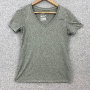 The Nike Tee T-Shirt Womens Small Gray Green Dri Fit Athletic Cut Short Sleeve